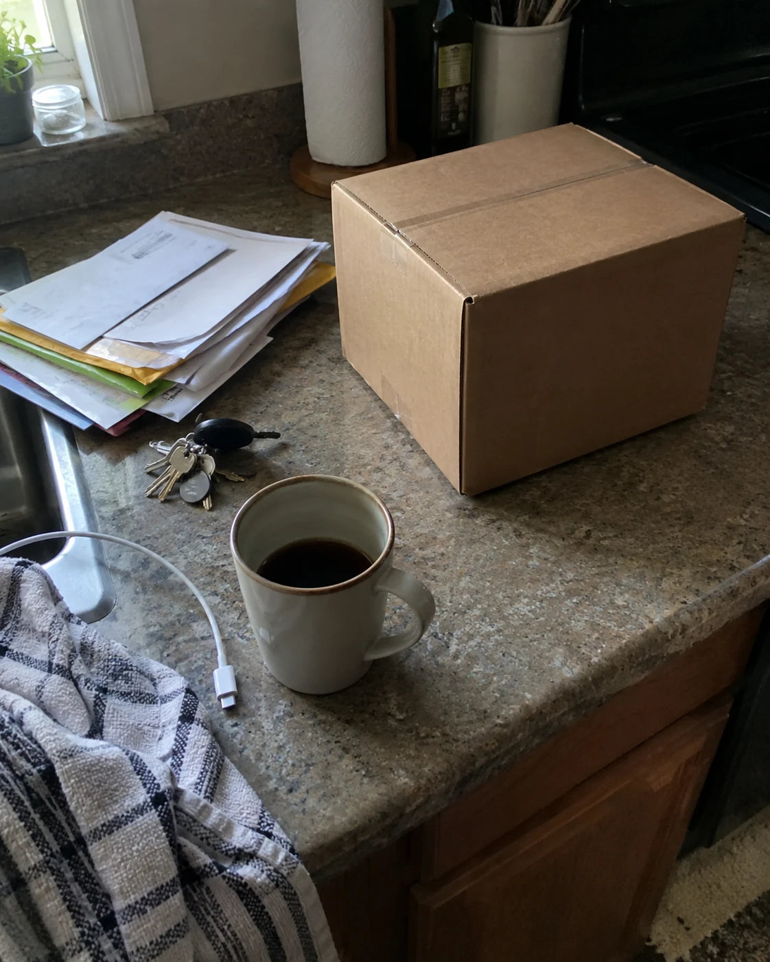 Plain, discreet shipping box on a front porch