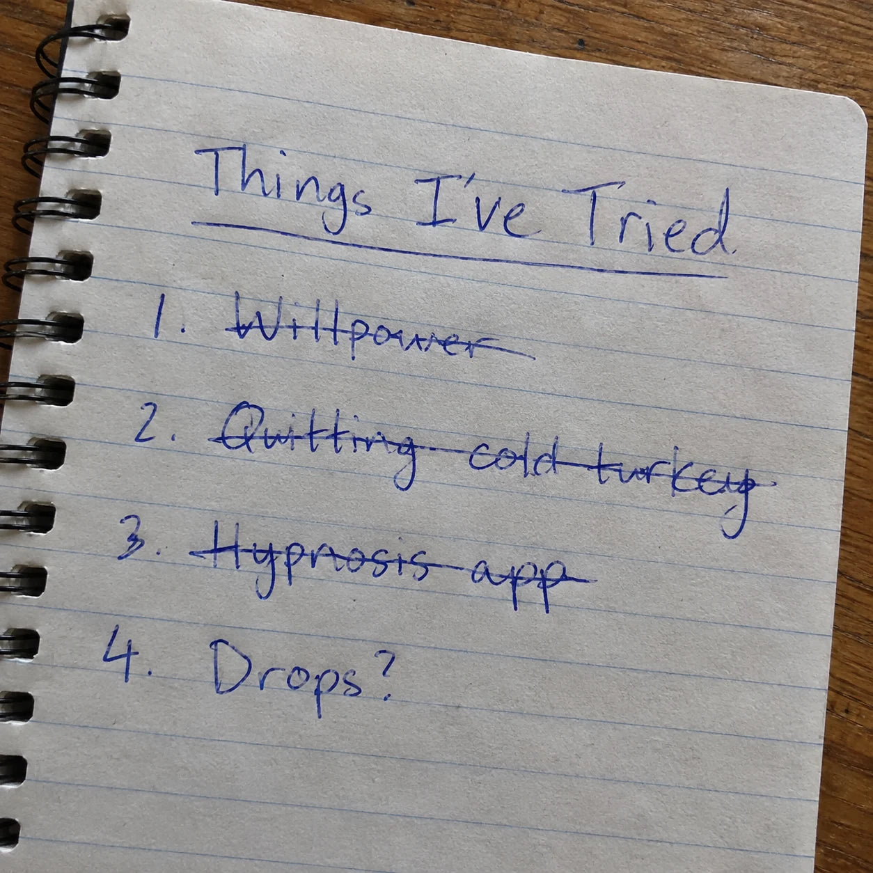 Handwritten notebook page titled Things I've Tried