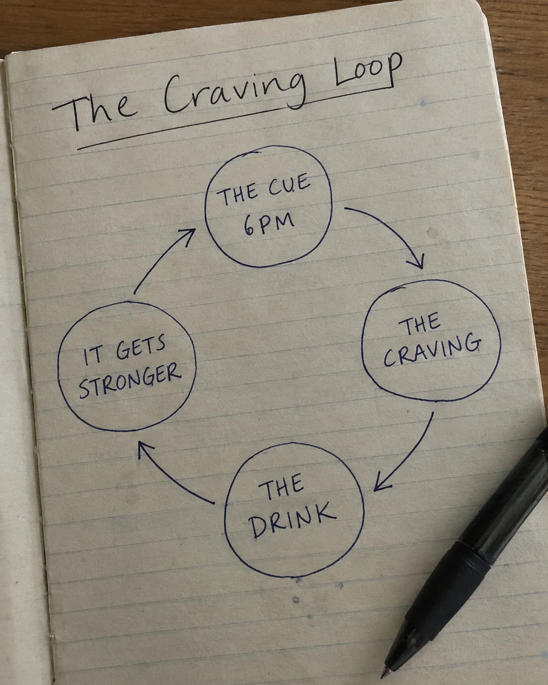 Handwritten diagram of the craving loop
